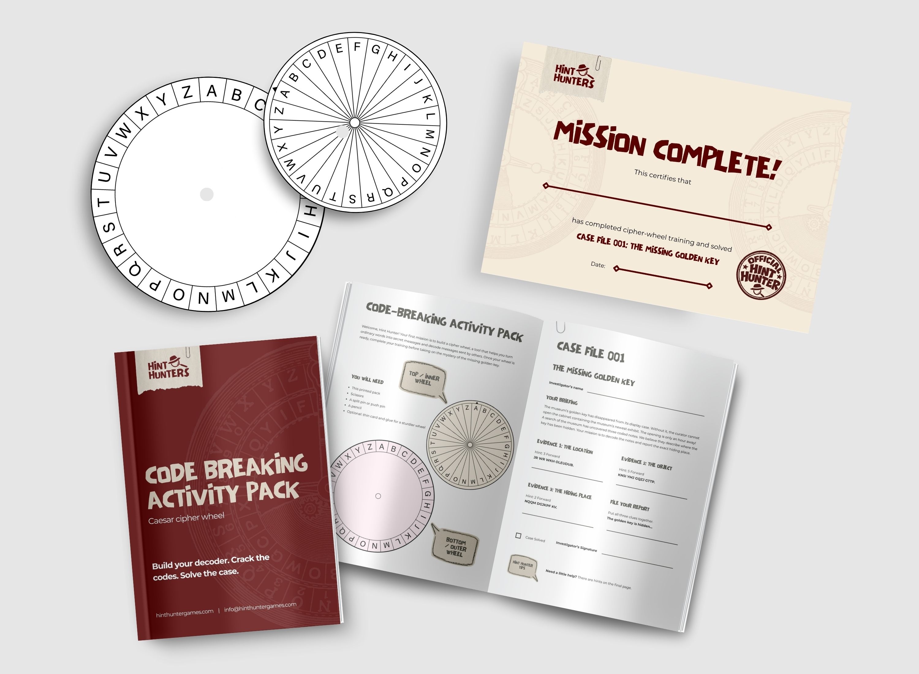 Caesar Cipher Wheel Activity Pack printable game contents preview